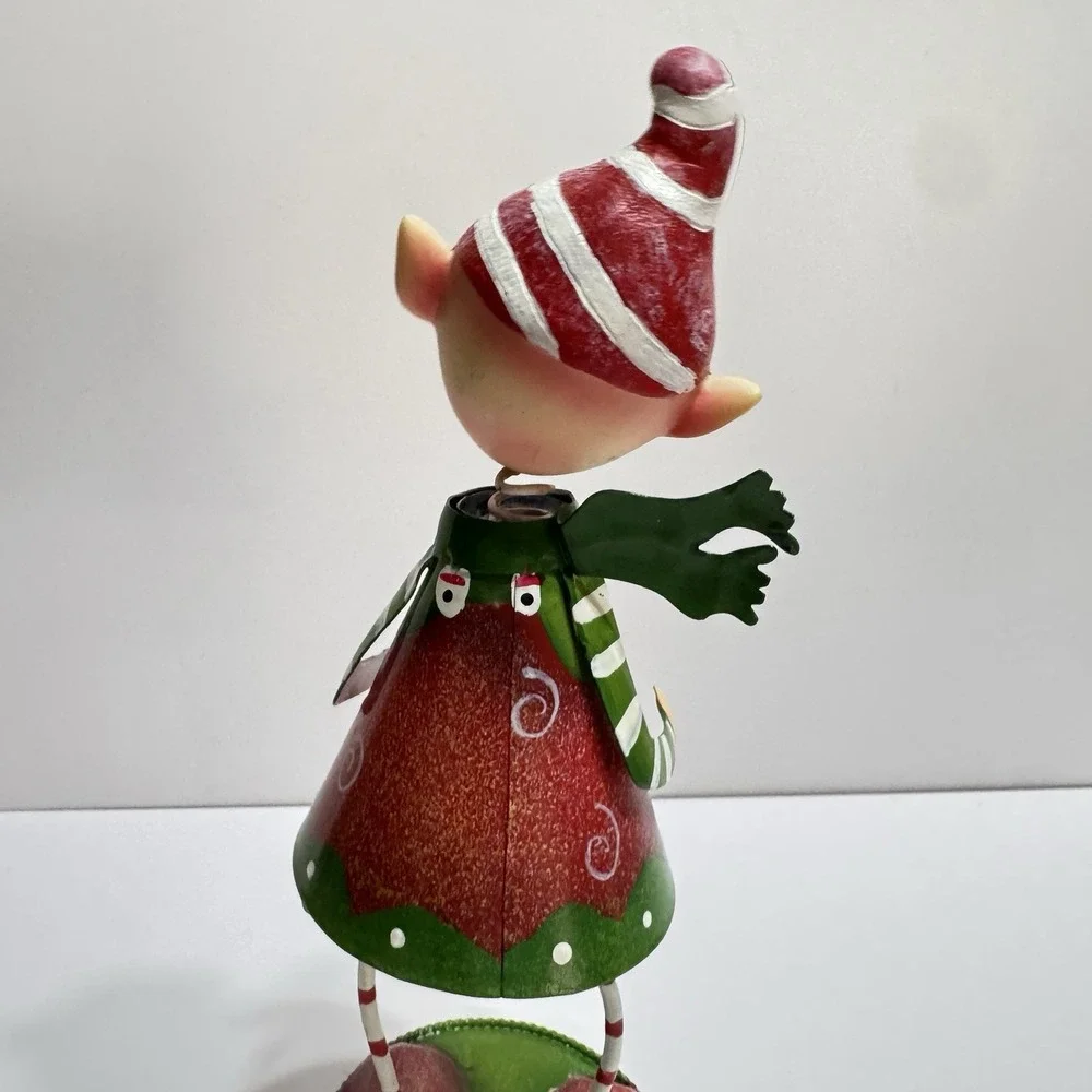 Bobble Head Pinocchio Elf Christmas Decor Figurine Metal Vtg 9
